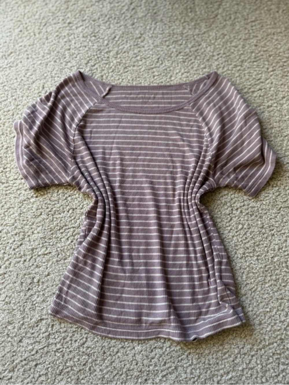 American Eagle Outfitters Mauve and White Stripe Ribbed Tee